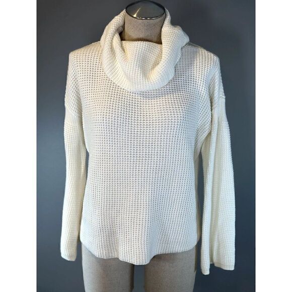 Splendid NWT Waffle Knit Cowl Neck Sweater in Ivory Size L - Picture 1 of 6